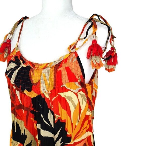 True Destinations Tropical Black Orange Seashell Tassled Cover up Dress - Picture 2 of 9